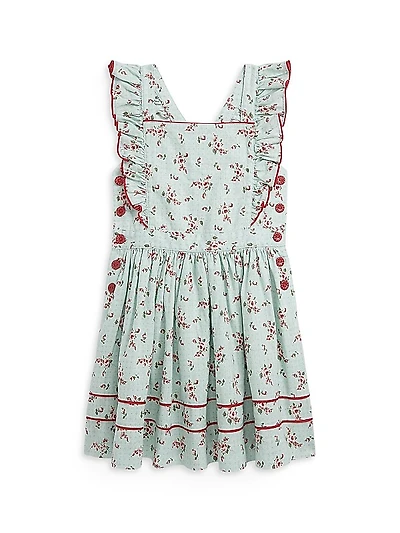 Little Girl's Floral Linen Ruffle-Trim Dress