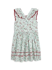 Little Girl's Floral Linen Ruffle-Trim Dress