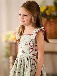 Little Girl's Floral Linen Ruffle-Trim Dress