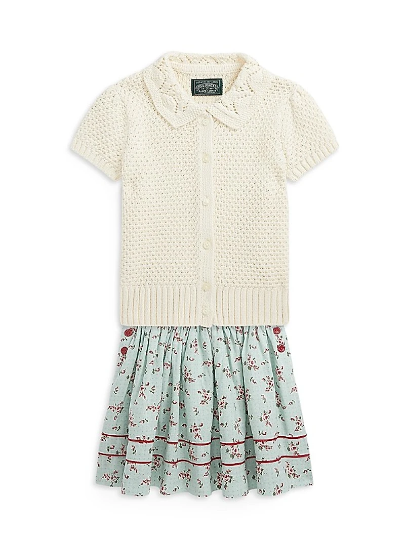 Little Girl's Floral Linen Ruffle-Trim Dress