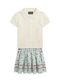 Little Girl's Floral Linen Ruffle-Trim Dress