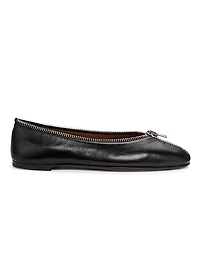 Amanda Zipper-Detailed Leather Ballet Flats