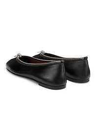 Amanda Zipper-Detailed Leather Ballet Flats