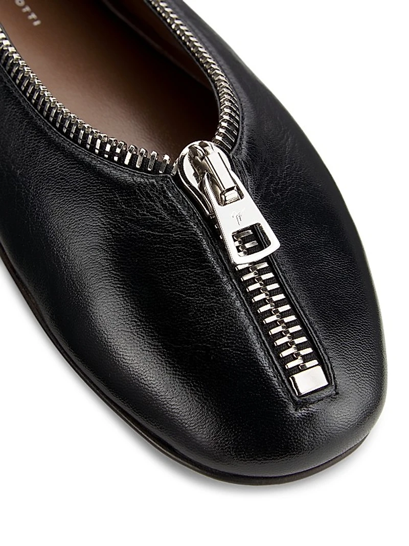 Amanda Zipper-Detailed Leather Ballet Flats