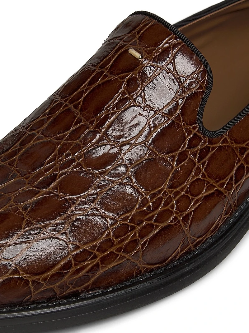 Crocodile-Embossed Leather Loafers