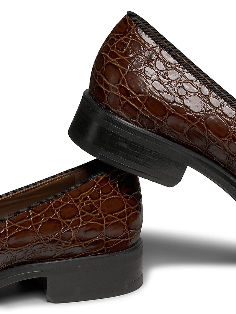 Crocodile-Embossed Leather Loafers
