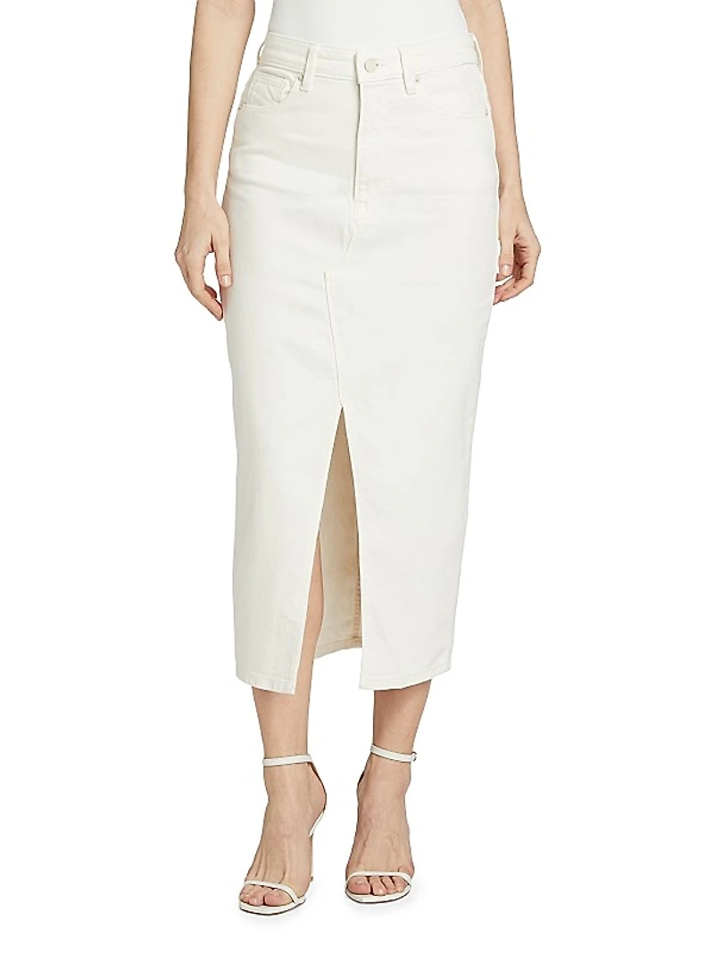 Slit-Front Denim Midi-Skirt
