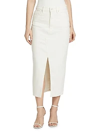 Slit-Front Denim Midi-Skirt