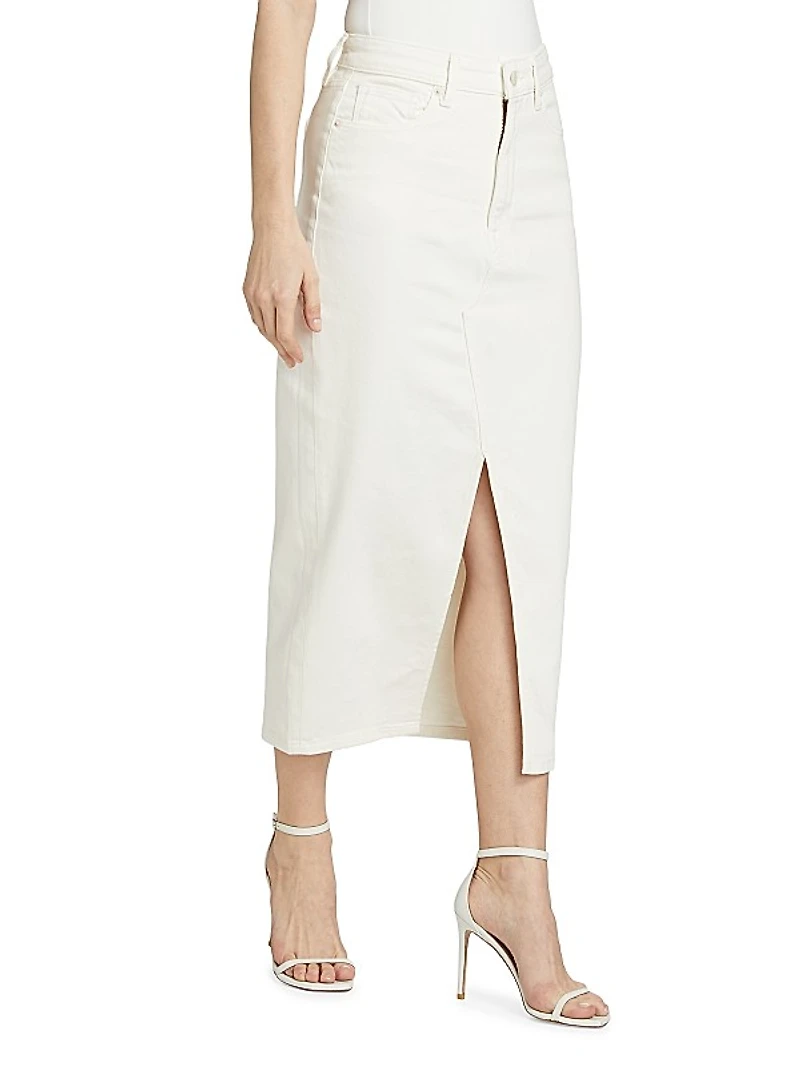 Slit-Front Denim Midi-Skirt