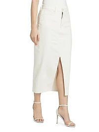 Slit-Front Denim Midi-Skirt