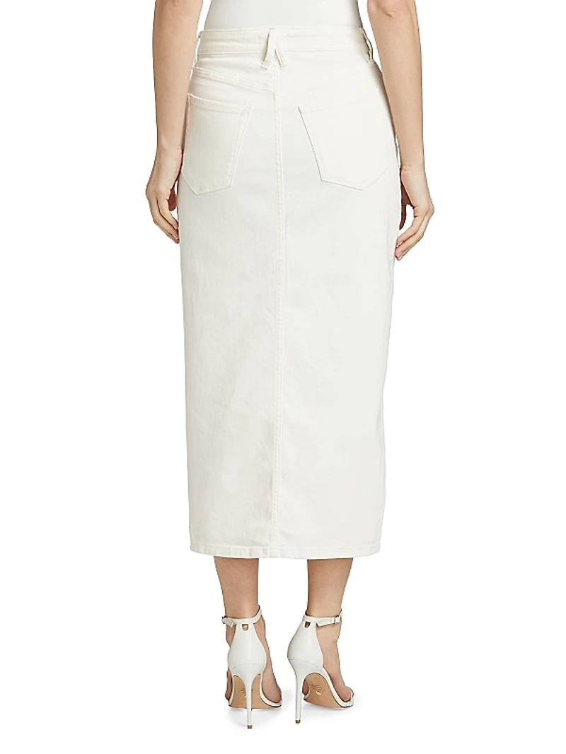 Slit-Front Denim Midi-Skirt