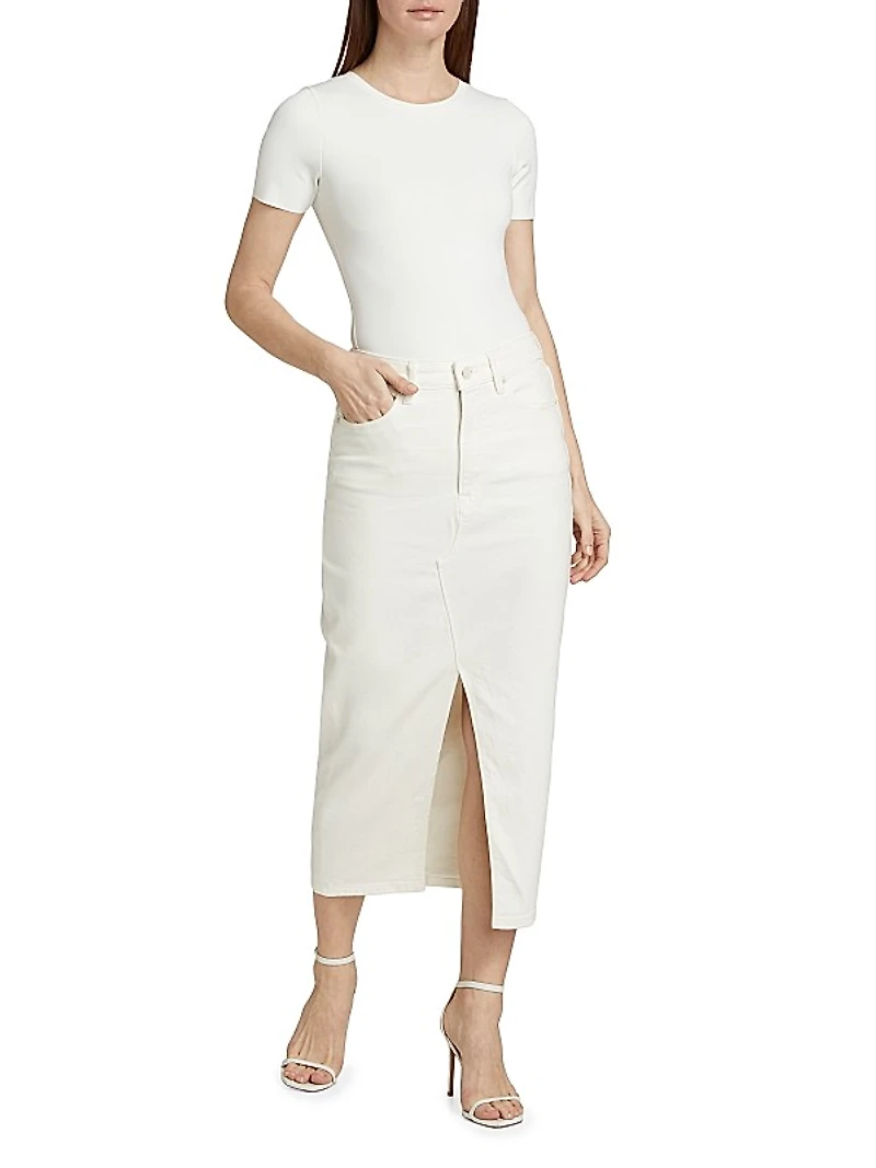 Slit-Front Denim Midi-Skirt