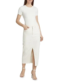 Slit-Front Denim Midi-Skirt