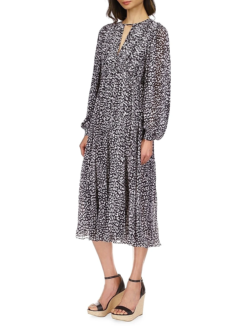 Cheetah Pleated Midi-Dress