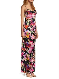 Floral Ruched Sateen Column Gown