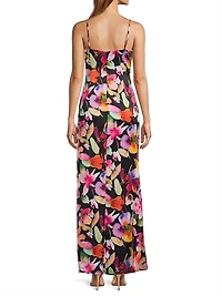 Floral Ruched Sateen Column Gown