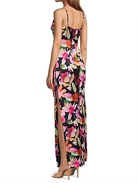 Floral Ruched Sateen Column Gown
