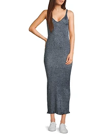 Metallic Rib-Knit V-Neck Maxi Dress