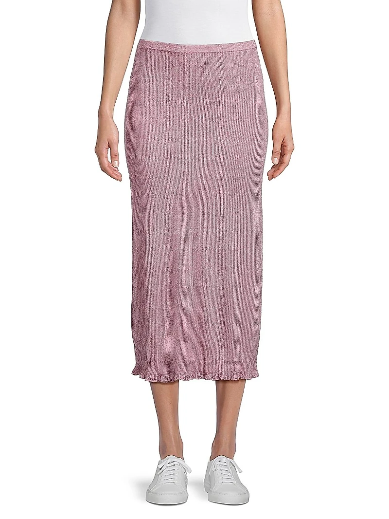 Metallic Ribbed Midi-Skirt