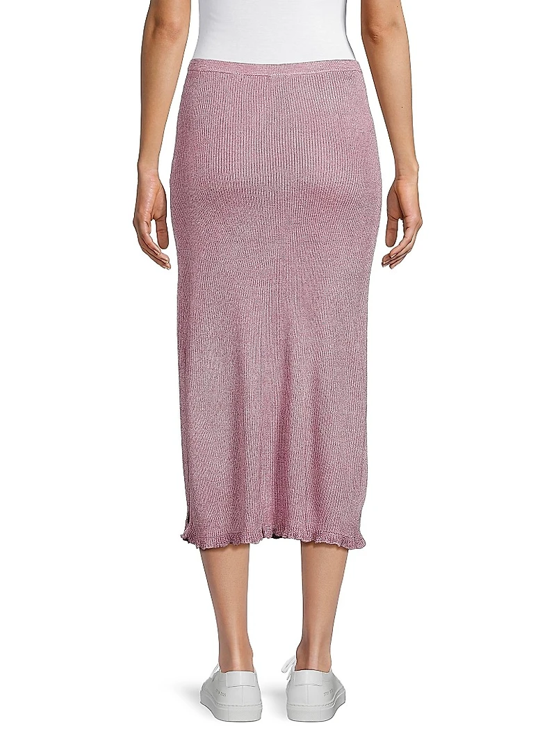 Metallic Ribbed Midi-Skirt