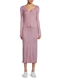 Metallic Ribbed Midi-Skirt