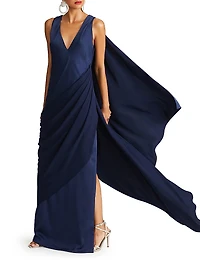 Cyra Draped Satin Cape Gown
