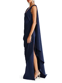 Cyra Draped Satin Cape Gown