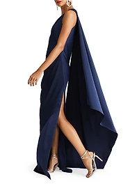 Cyra Draped Satin Cape Gown