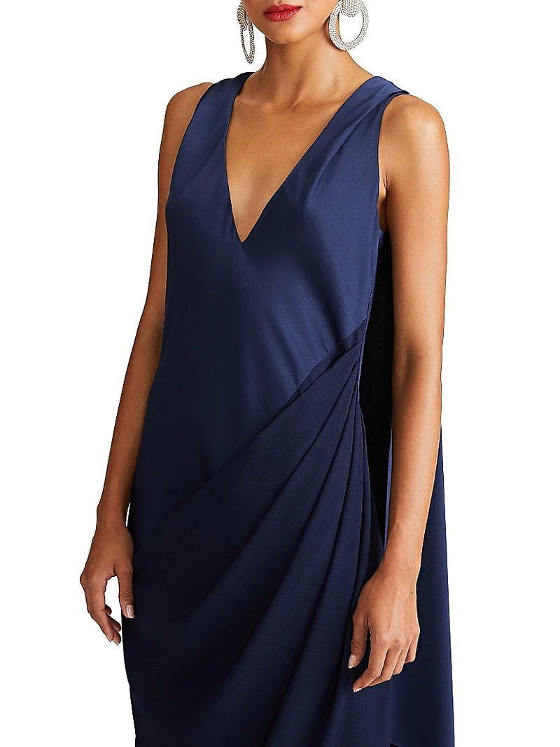 Cyra Draped Satin Cape Gown