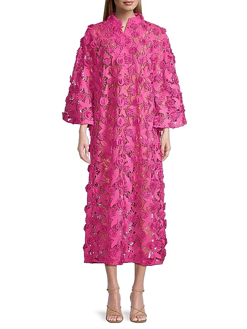 '70s Floral Lace Maxi Caftan Dress