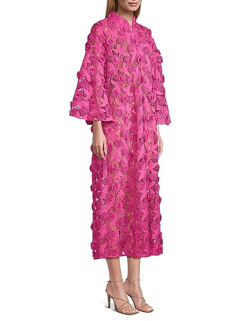 '70s Floral Lace Maxi Caftan Dress