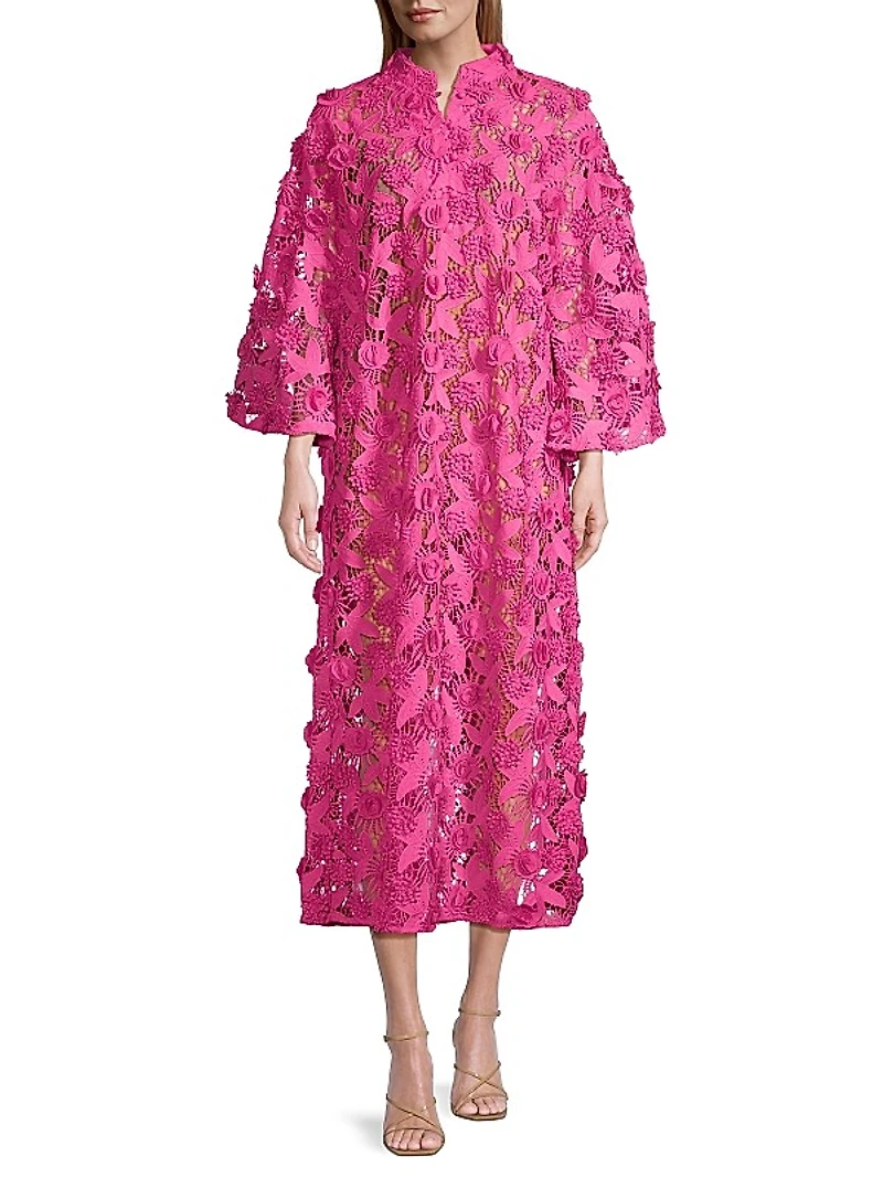 '70s Floral Lace Maxi Caftan Dress