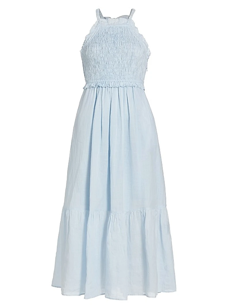 Cole Smocked Ramie Midi-Dress