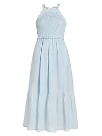 Cole Smocked Ramie Midi-Dress