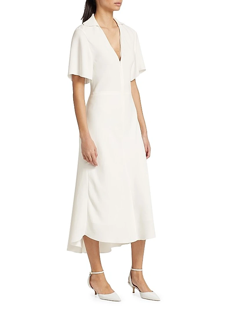 Crepe Zip-Front Polo Midi-Dress