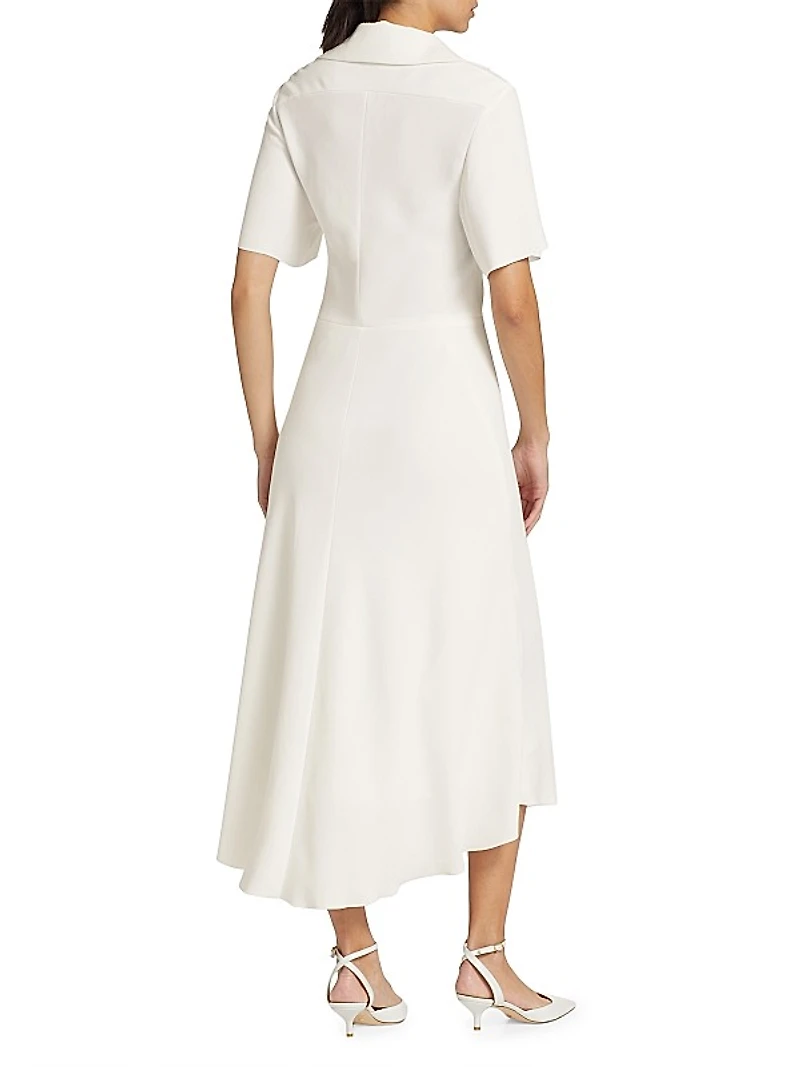Crepe Zip-Front Polo Midi-Dress