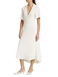 Crepe Zip-Front Polo Midi-Dress