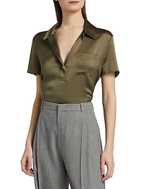 Silk Short-Sleeve Polo Top