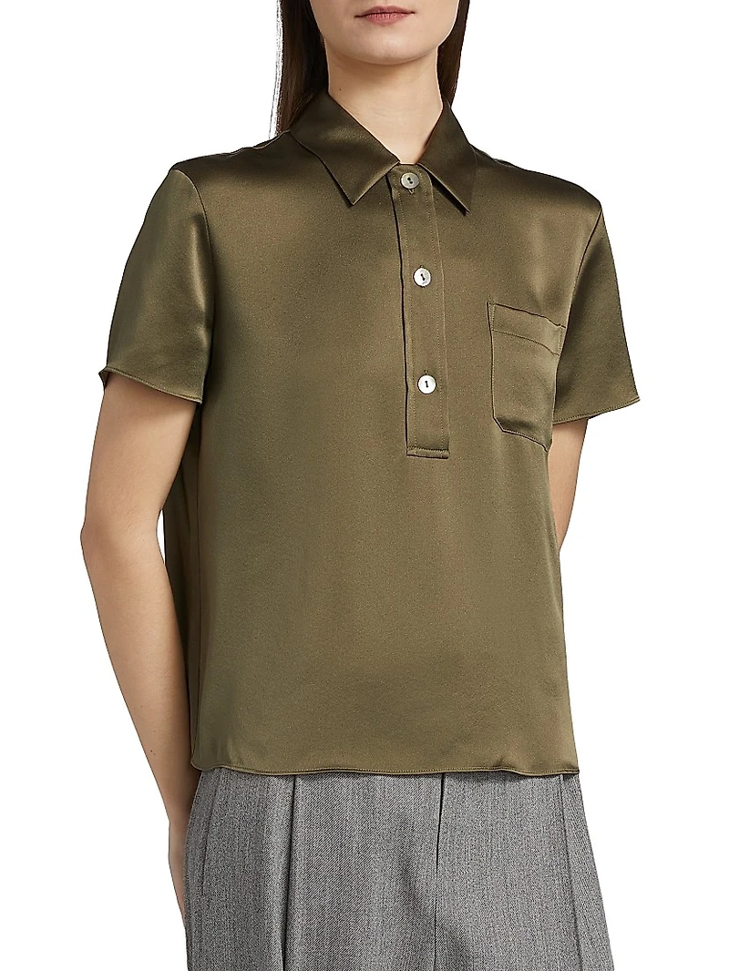 Silk Short-Sleeve Polo Top