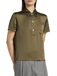 Silk Short-Sleeve Polo Top