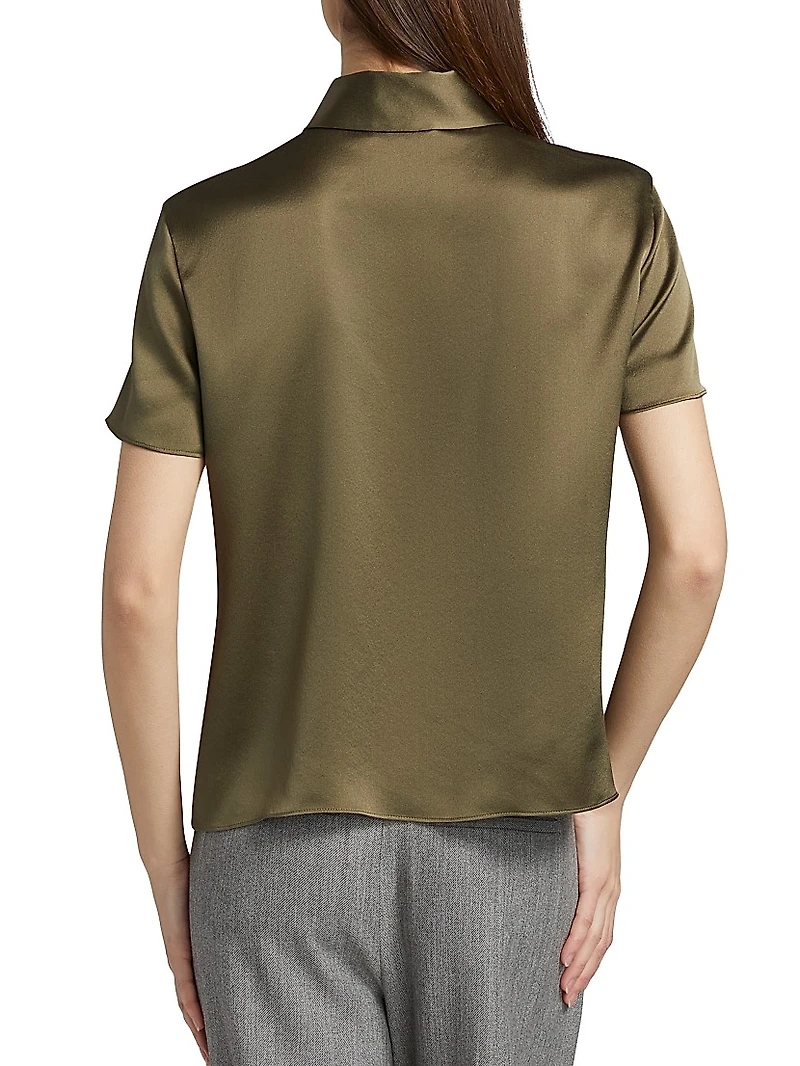 Silk Short-Sleeve Polo Top