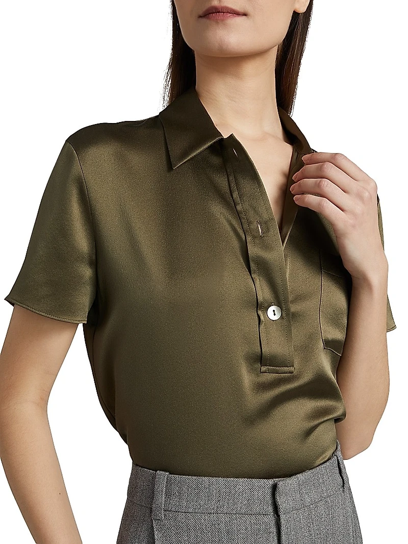 Silk Short-Sleeve Polo Top