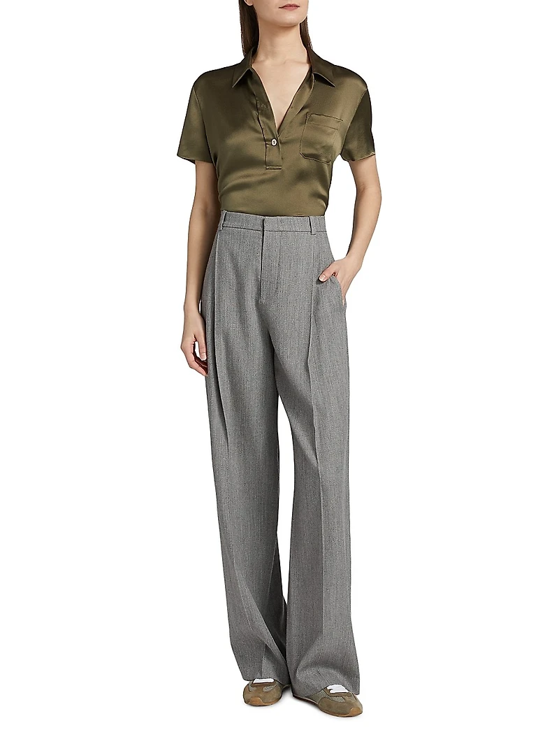 Silk Short-Sleeve Polo Top