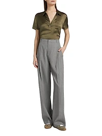 Silk Short-Sleeve Polo Top