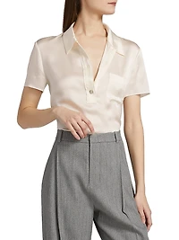 Silk Short-Sleeve Polo Top