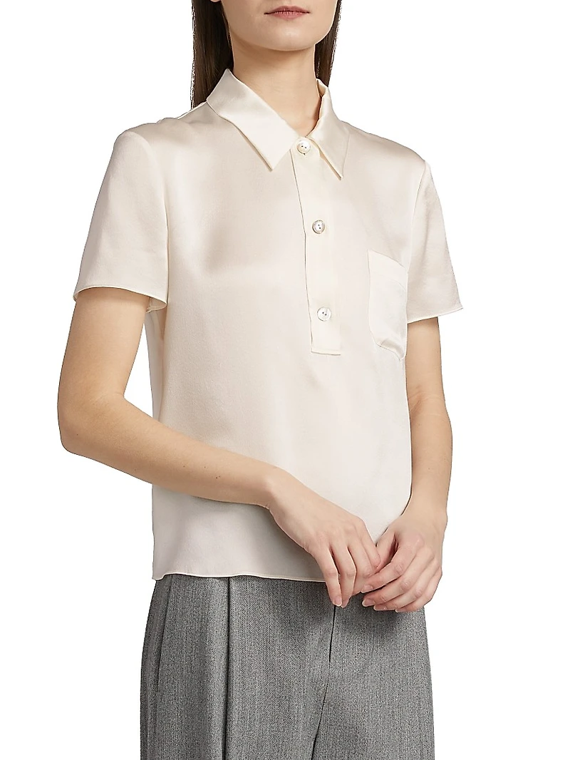 Silk Short-Sleeve Polo Top