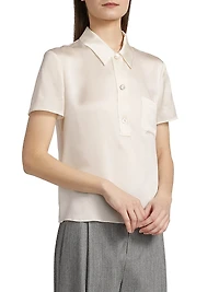 Silk Short-Sleeve Polo Top