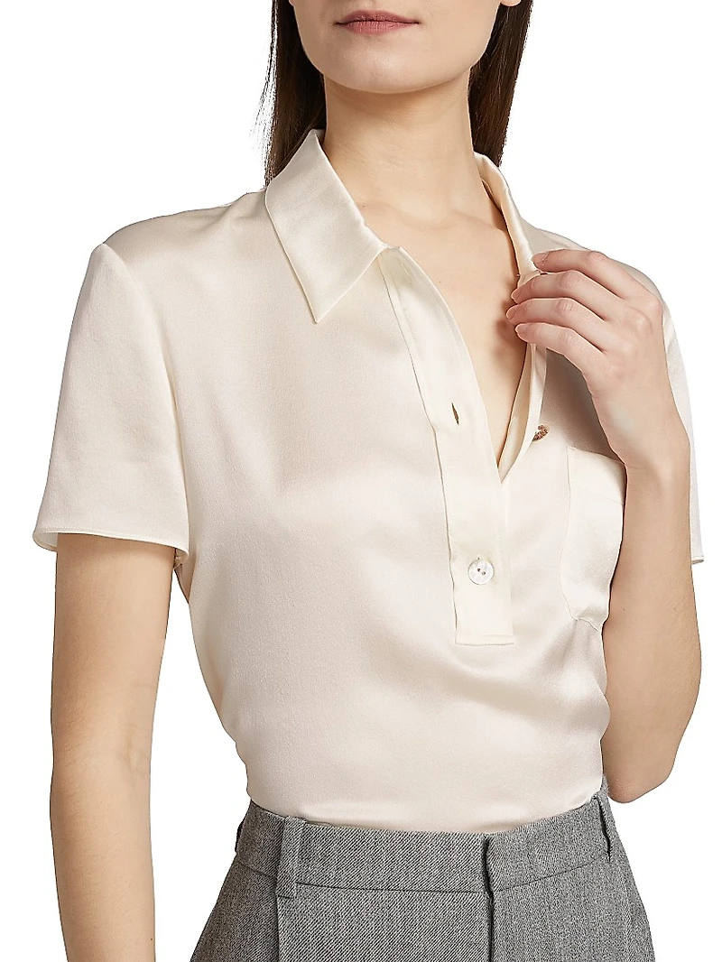 Silk Short-Sleeve Polo Top