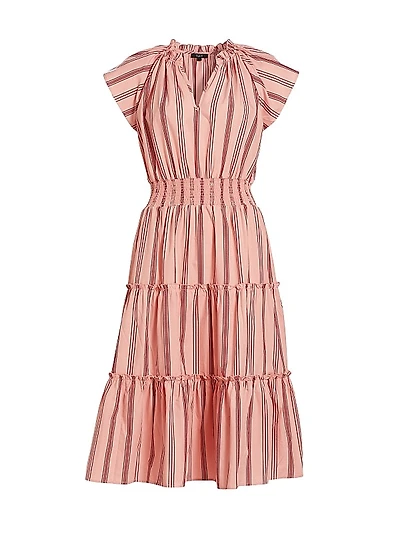 Amellia Striped Linen-Blend Midi-Dress