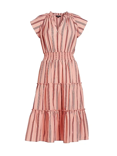 Amellia Striped Linen-Blend Midi-Dress